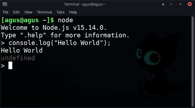 Menjalankan JavaScript Menggunakan Node.js Terminal